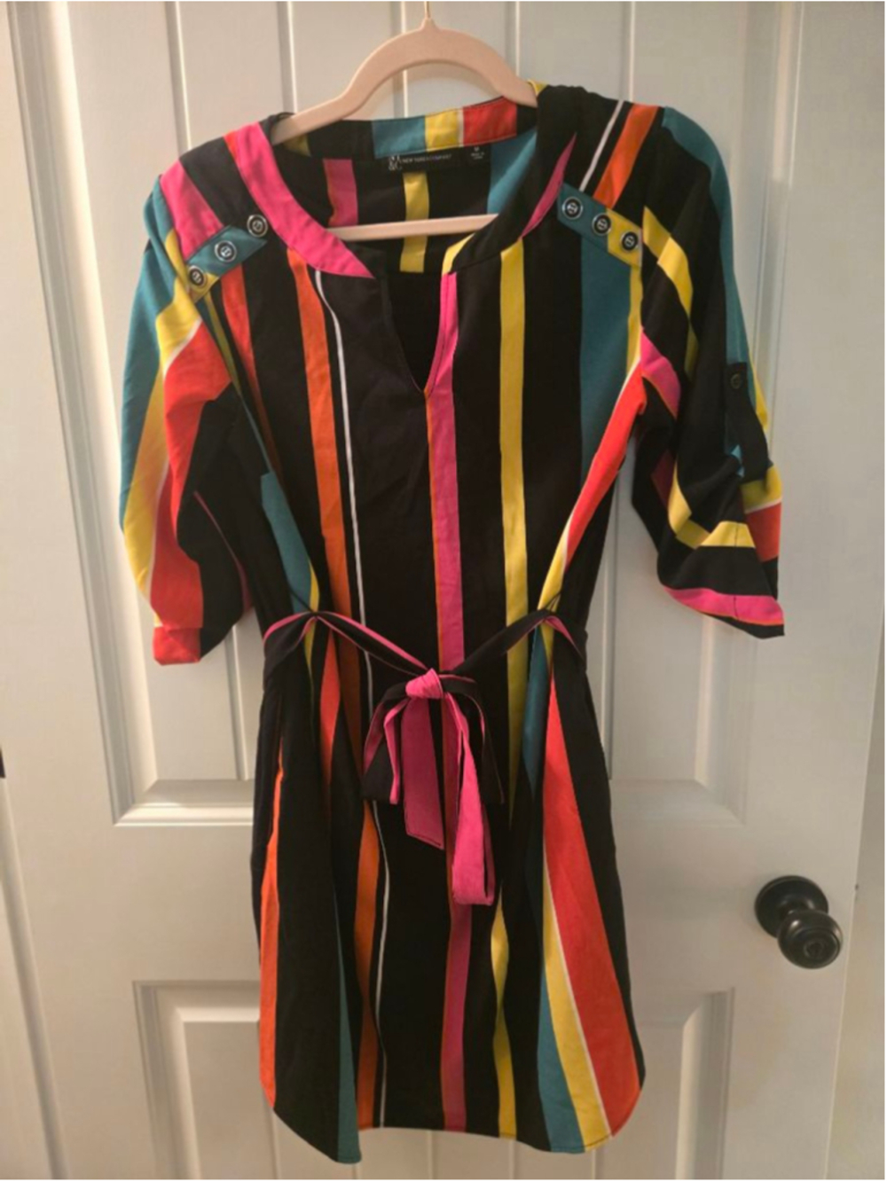 Women's NEW YORK & COMPANY Striped Shirt Dress M Black Multi-color
